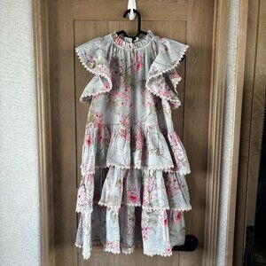 ZIMMERMANN Kids Blue Halliday Frill Swing Dress Size 10 Floral Boho Luxury